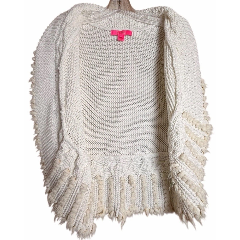 Lilly Pulitzer Sweater‎ Vest S Ivory Chunky Knit Fringe Boho Cottagecore Open - Picture 13 of 13